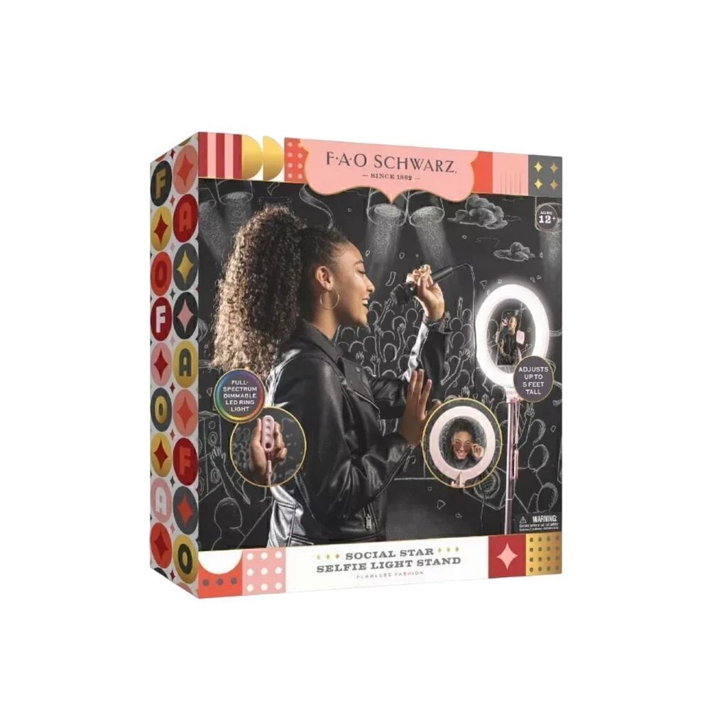 NIB! FAO Schwarz Social Star Selfie Light Stand Ring Light in Pink